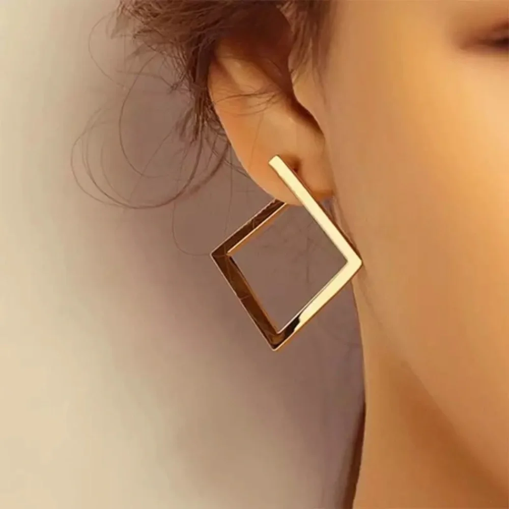 “Inclined” Square Geometric Retro Unique Minimalist Simple Stud Earrings - Picture 7 of 11
